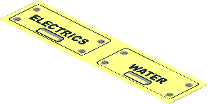 Sticker  1.0 x  4.4 with Black Frame and Black and Screws and Grip with Black "ELECTRICS"/"WATER"