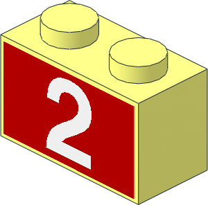 Brick  1 x  2 with White Number "2" on Red Background Sticker