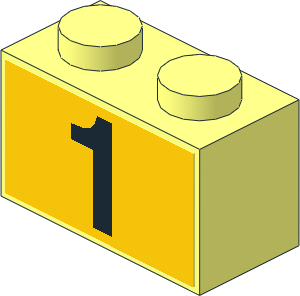 Brick  1 x  2 with Black Number "1" on Yellow Background Sticker