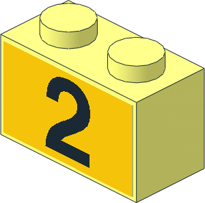 Brick  1 x  2 with Black Number "2" on Yellow Background Sticker