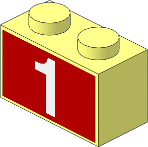 Brick  1 x  2 with White Number "1" on Red Background Sticker