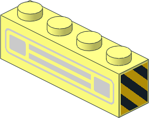 Brick  1 x  4 with Town Car Grille Chrome Silver Pattern with Black and Yellow Danger Stripes Stickers on Both Ends
