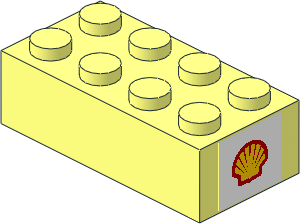 Brick  2 x  4 with Shell Logo 1971 Sticker on Both Ends