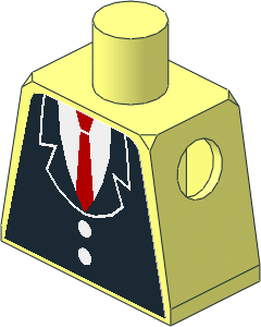 Minifig Torso with Black Suit with Two Buttons and Red Tie Sticker