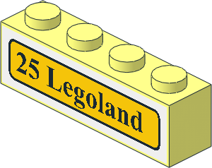 Brick  1 x  4 with Black "25 Legoland" Bus Rollsign Sticker