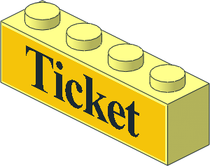 Brick  1 x  4 with Black "Ticket" Sticker