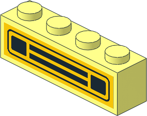 Brick  1 x  4 with Black Car Front on Yellow Background Sticker