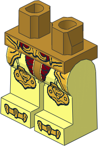 Minifig Hips and Legs with Gold Belt, Dark Red Scales, Lion Knee Pads and Clawed Toes Pattern