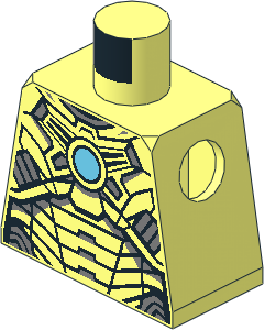 Minifig Torso with Black and Metallic Silver Panels and Medium Azure Circle Pattern