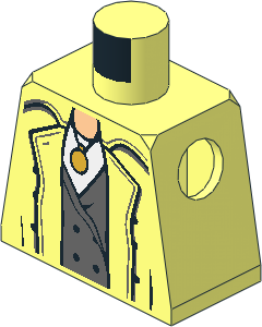 Minifig Torso with Trench Coat, Dark Bluish Grey Vest and Gold Pendant Pattern