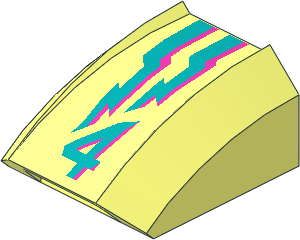 Slope Brick Curved Top  2 x  2 x  1 with Dark Turquoise and Dark Pink Energy Bolt and Number '4' Pattern