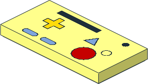 Tile  2 x  4 with Black Rectangle and Circle, Medium Blue Minus Signs and Triangle, Red Circle and Yellow Plus Sign Pattern