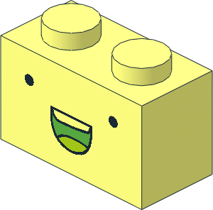 Brick  1 x  2 with Black Round Eyes, Green Mouth and Lime Tongue Pattern