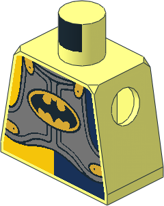 Minifig Torso with Silver Armour Plate, Batman Logo and Yellow/Dark Blue Shirt Pattern