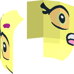 ~Minifig Head with Magenta Eyebrows and Large Light Yellow Eyes Pattern - Half