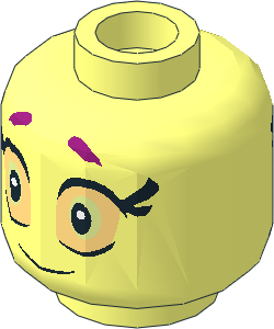 Minifig Head with Magenta Eyebrows and Large Light Yellow Eyes Smile/Scared 2-Sided Pattern