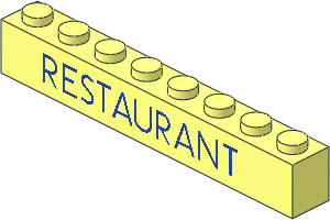 Brick  1 x  8 with Violet Thin "RESTAURANT" Pattern