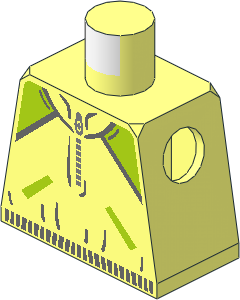 Minifig Torso with Grey Waistband, Lime Shoulders and Pocket and Silver Zipper Pattern