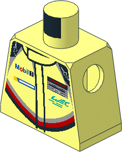 Minifig Torso with Race Suit with Porsche Logos and Black, Grey and Red Stripes Type 2 Pattern