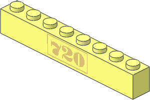 Brick  1 x  8 with Chrome Gold "720" Pattern