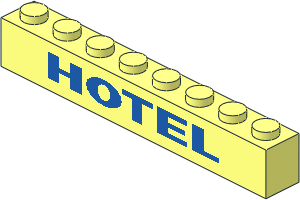 Brick  1 x  8 with Blue "HOTEL" Pattern