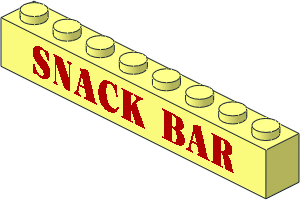 Brick  1 x  8 with Red "SNACK BAR" Pattern