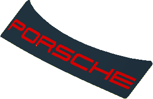 Sticker  1.2 x  3.9 with Red "PORSCHE" on Black Background (Formed)