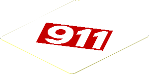 Sticker  1.8 x  1.9 with White 911 in Red Square on White Background