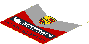 Sticker  1.9 x  1.8 with Logos and Grey and Red Stripes on White Background