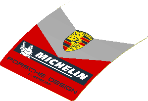 Sticker  1.9 x  1.8 with Logos and Grey and Red Stripes on White Background (Formed)