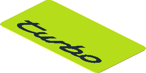 Sticker  0.9 x  1.8 with Black "turbo" on Green Background