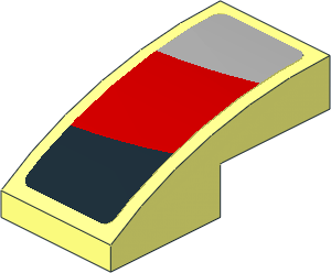 Slope Brick Curved  2 x  1 with Black, Grey and Red Stripes on White Background Right Sticker