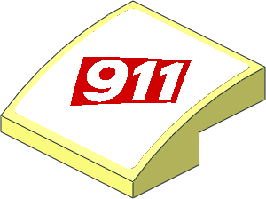 Slope Brick Curved  2 x  2 x  0.667 with White 911 in Red Square on White Background Sticker