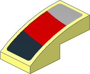 Slope Brick Curved  2 x  1 with Black, Grey and Red Stripes on White Background Left Sticker