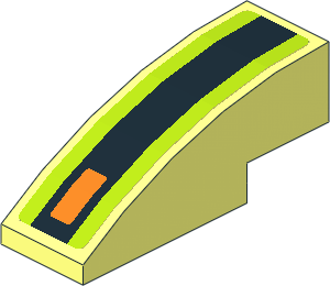 Slope Brick Curved  3 x  1 with Black Arc and Black Line and Orange Light on Lime Backgound Right Stickers