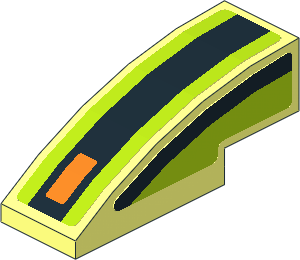 Slope Brick Curved  3 x  1 with Black Arc and Black Line and Orange Light on Lime Backgound Left Stickers