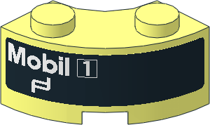 Brick  2 x  2 Corner Round w Stud Notch and Reinforced Underside with White Mobil1 Logo on Black Background Right Sticker