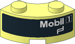 Brick  2 x  2 Corner Round w Stud Notch and Reinforced Underside with White Mobil1 Logo on Black Background Left Sticker