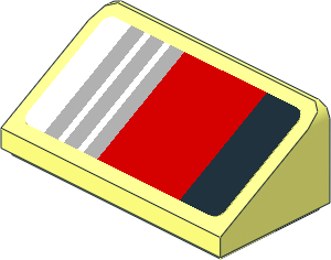 Slope Brick 31  1 x  2 x  0.667 with Black, 3 Grey and Red Stripes on White Bakground Left Sticker