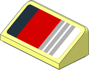 Slope Brick 31  1 x  2 x  0.667 with Black, 3 Grey and Red Stripes on White Bakground Right Sticker