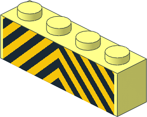 Brick  1 x  4 with Black and Yellow Danger Stripes Sticker