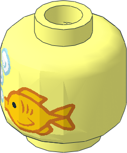 Minifig Head with Yellow Fish and White Bubbles Pattern