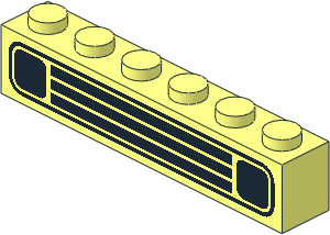 Brick  1 x  6 with Town Car Grille Black Pattern