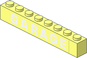Brick  1 x  8 with White "GARAGE" Sticker
