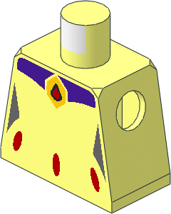 Minifig Torso with Female Outline with Red Ovals, Red and Yellow Amulet Pattern