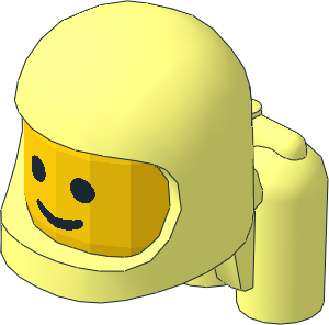 Minifig Baby Head with Space Helmet and Air Tanks and Yellow Face with Eyes and Grin Pattern