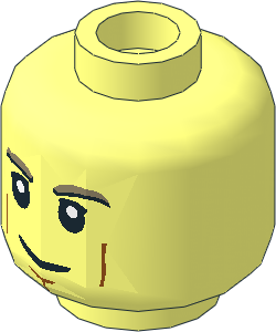Minifig Head with Dark Tan Eyebrows, White Pupils, Chin Dimple, Cheek Lines and Smirk Pattern