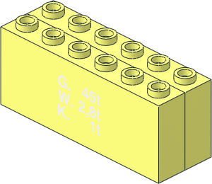 Brick  2 x  6 x  2 Weight with Split Bottom with "G. 45t" Sticker