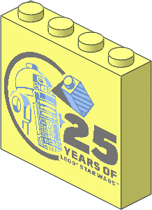 Brick  1 x  4 x  3 with Blue R2-D2 Figure and Silver "25 YEARS OF STAR WARS" Pattern