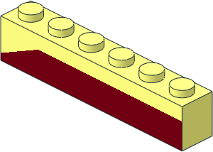 Brick  1 x  6 with Dark Red Bottom Stripe Slope at Left End Pattern